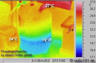 Thermography: Infrared image / thermal image: heat radiation of a propane cylinder