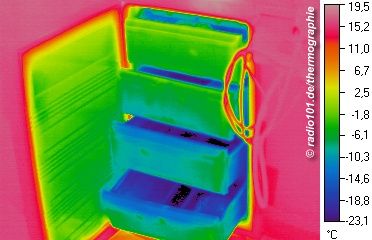 Thermographische Aufnahme / Wärmebild: Tiefkühltruhe /Kühlschrank
