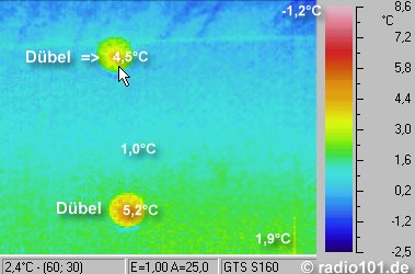 Wärmebild: Mauer mit und ohne Wärmedämmung - Infrarotaufnahme / Wärmebild / Thermografische Aufnahme